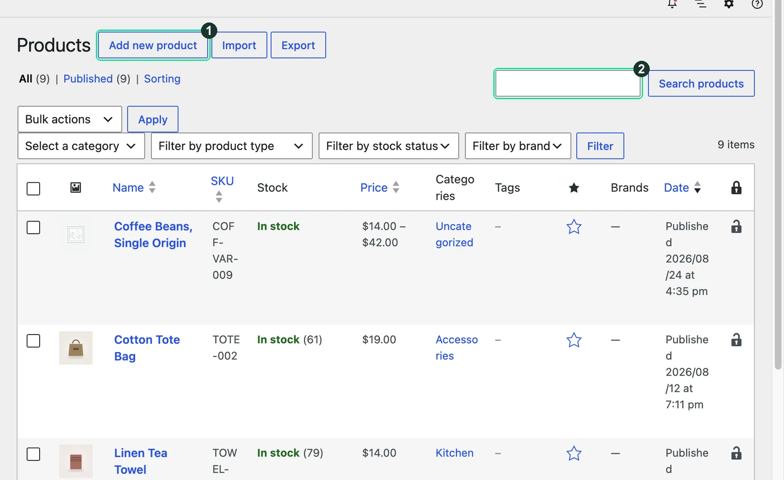 Screenshot: Your catalog