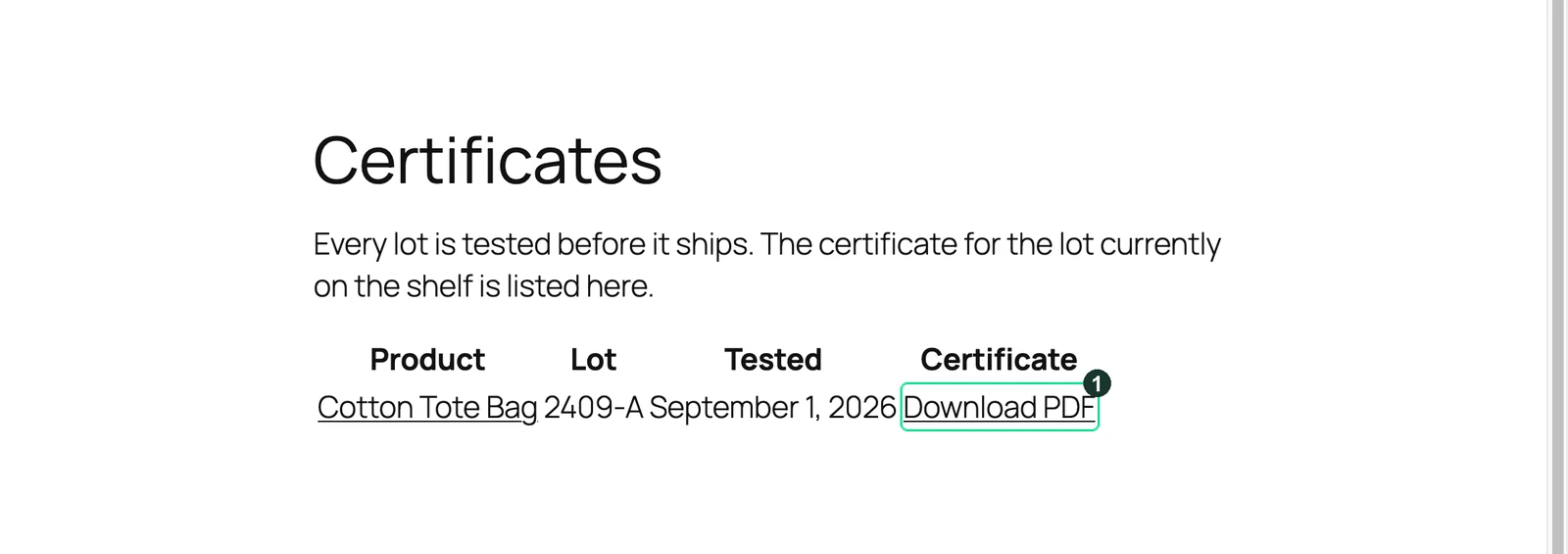 Screenshot: Your certificates page fills itself in