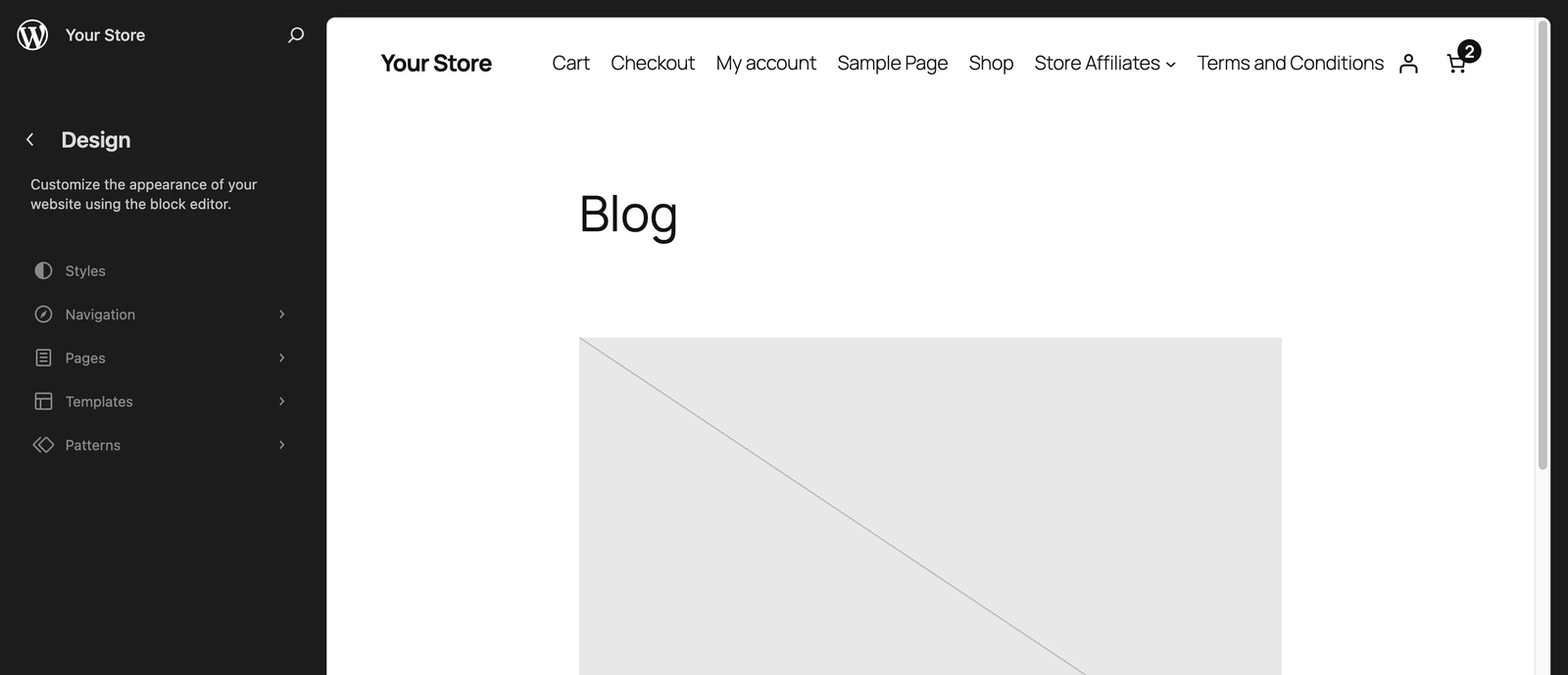 Screenshot: The Site Editor again