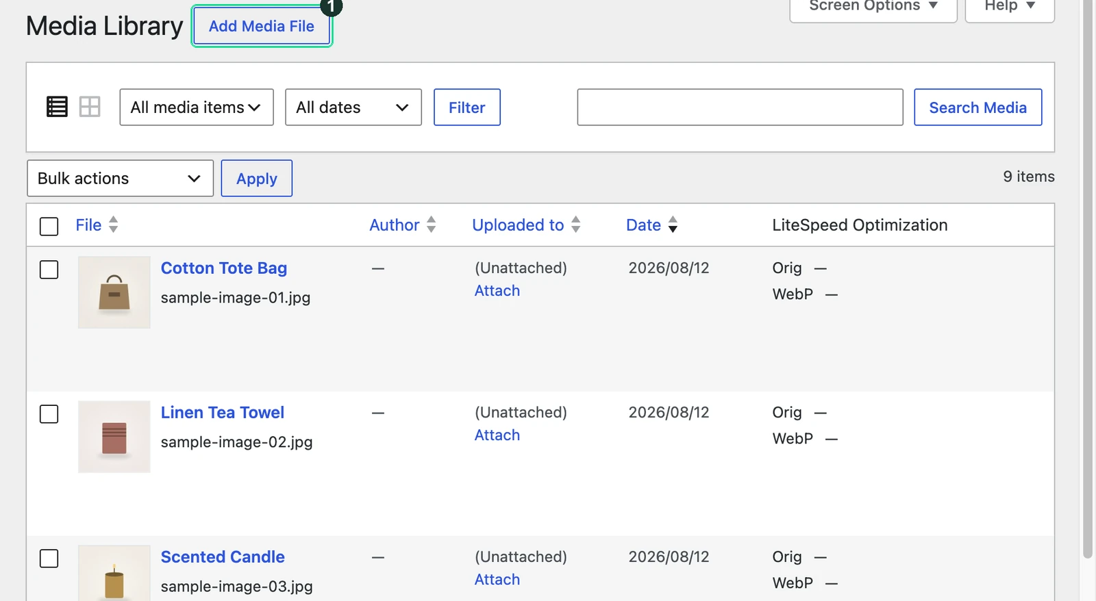 Screenshot: The media library