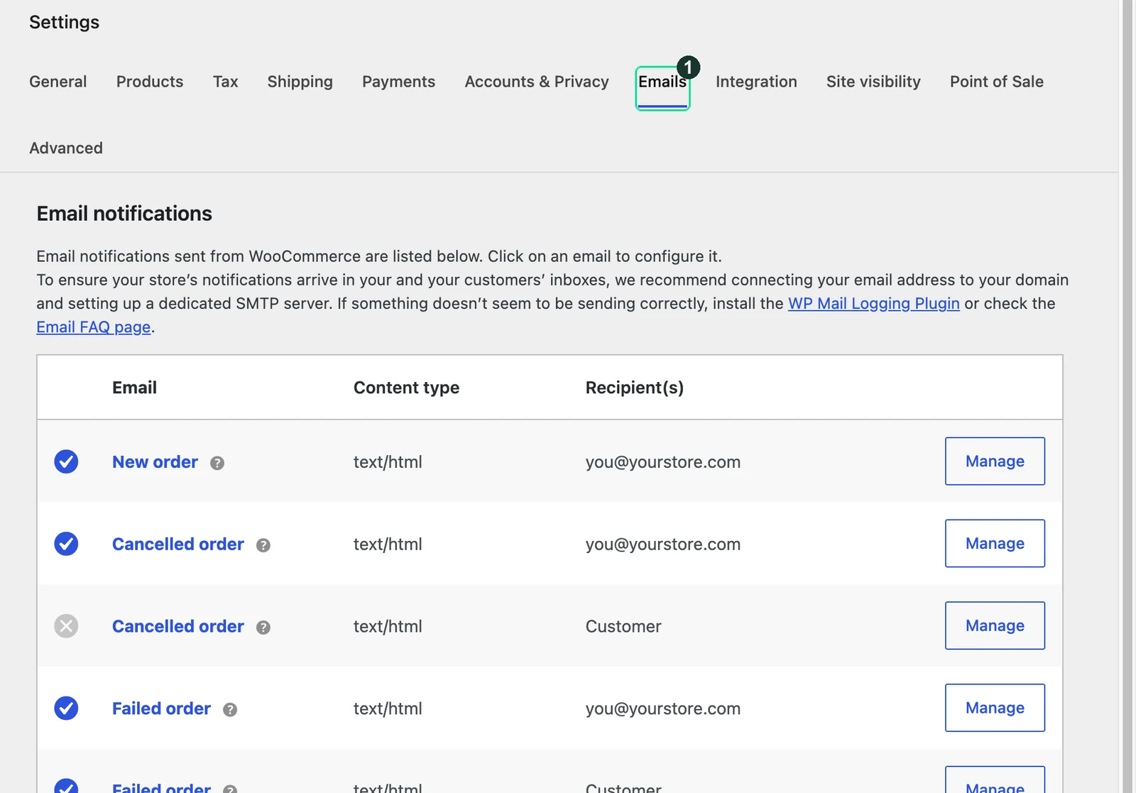 Screenshot: Every automatic email, and who receives it
