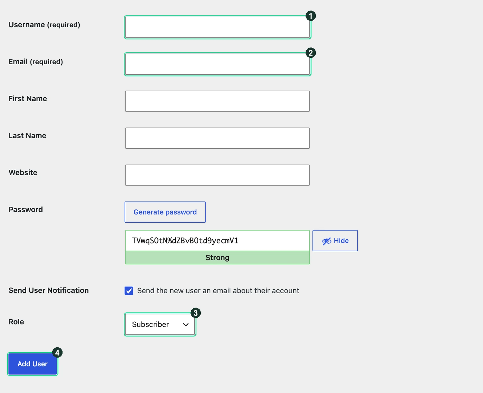 Screenshot: Users, then Add User