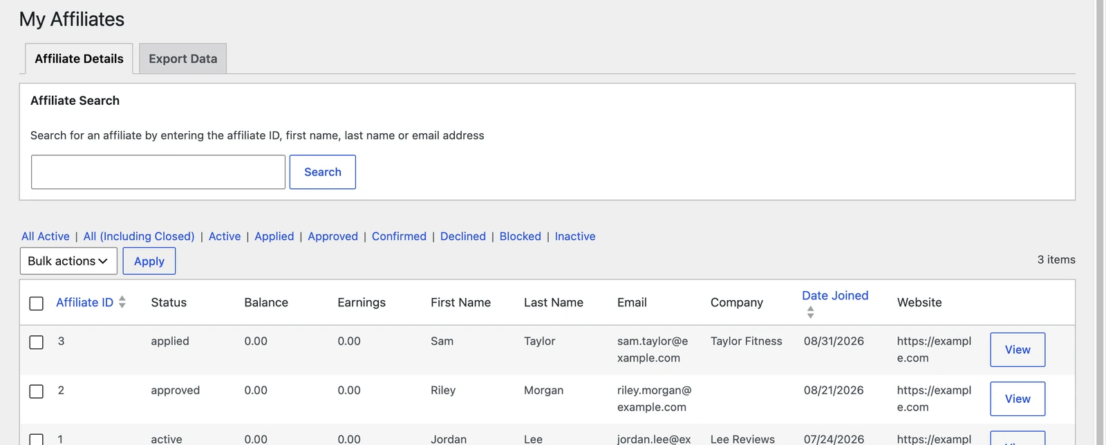 Screenshot: Everyone signed up to promote your products
