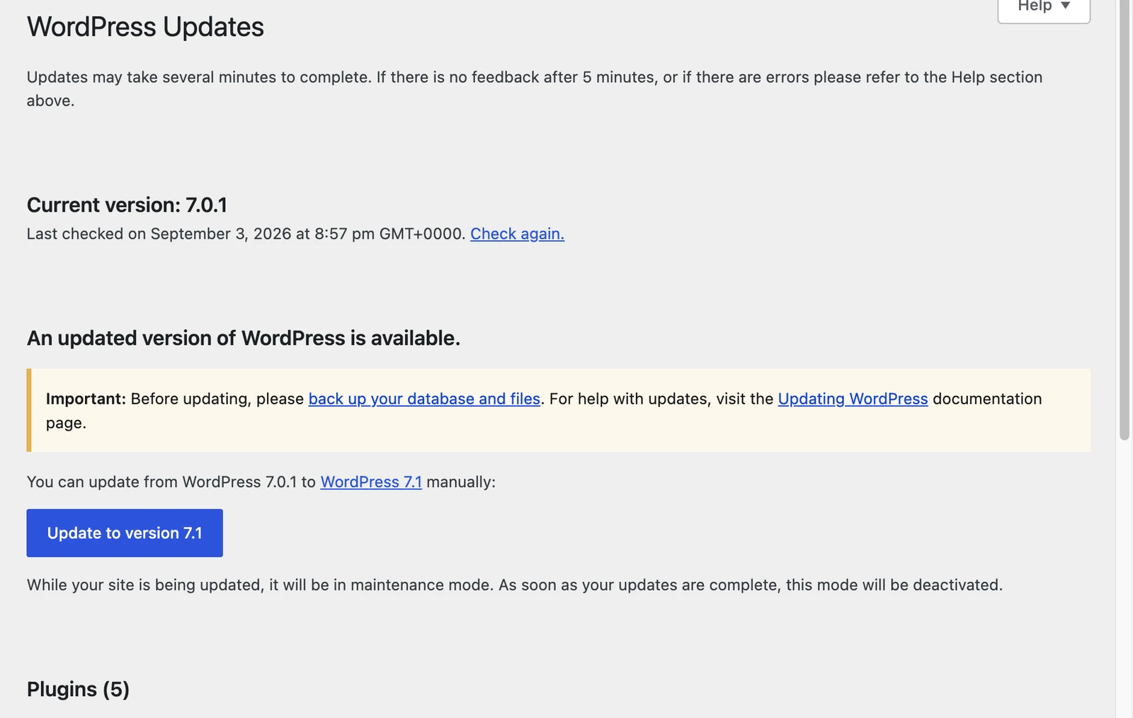 Screenshot: The Updates screen